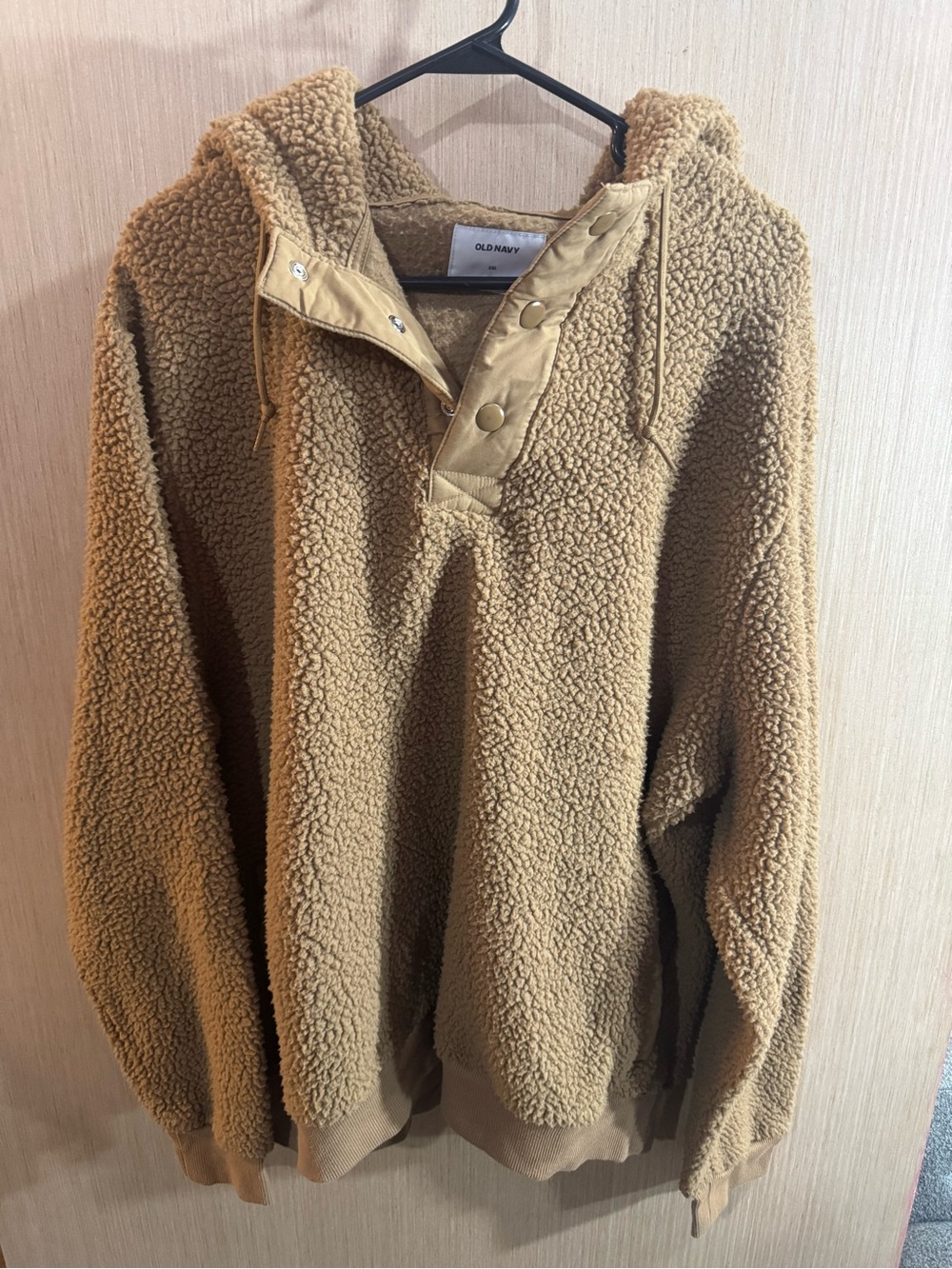 Old Navy Men's Tan Sherpa Quarter Button Hoodie Size XXL